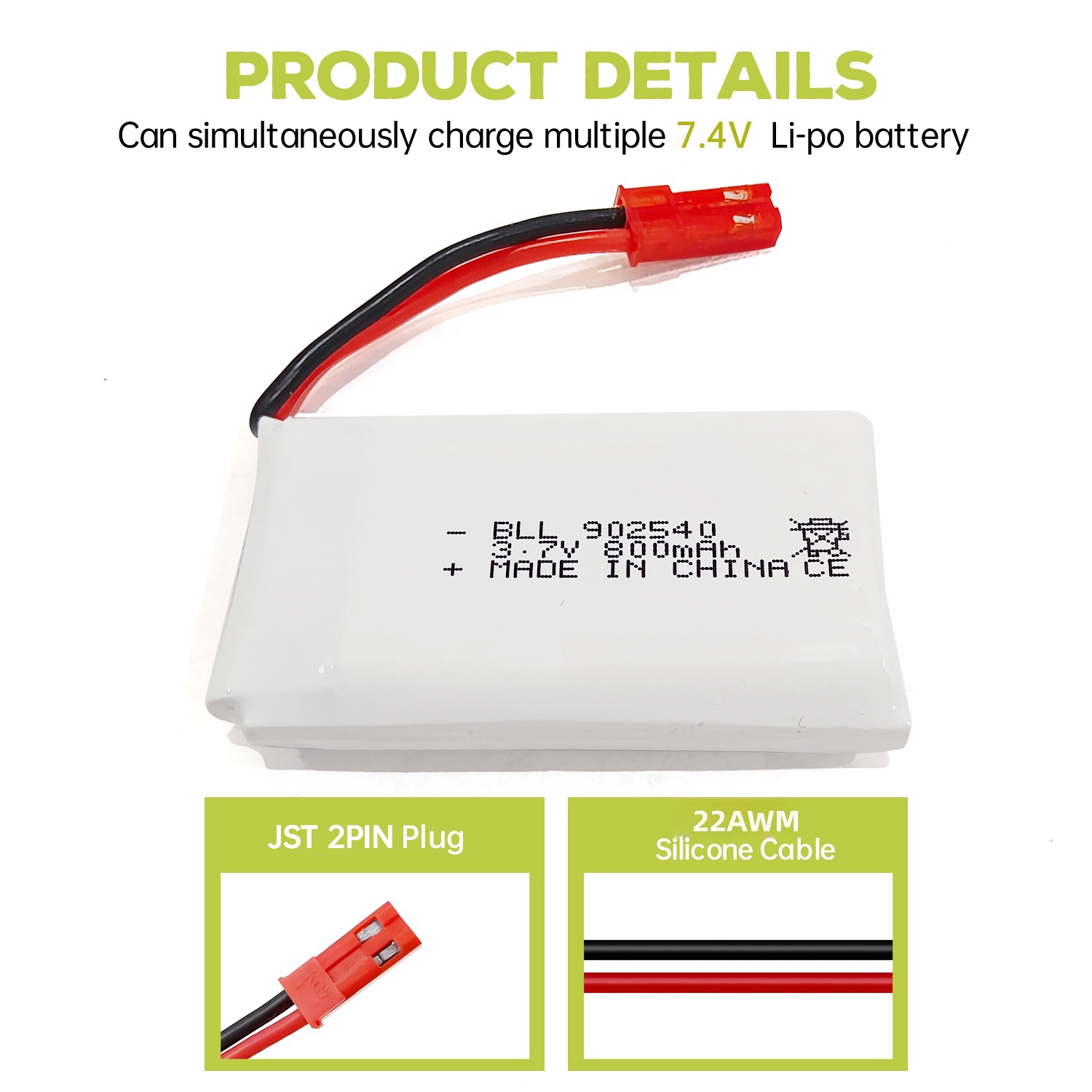 2PCS 3.7V 800mAh Lipo Battery  - Drone Mjx Rc recension och pris